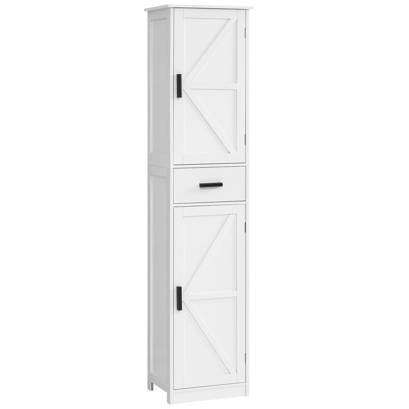 Tall Bathroom Cabinet with 4 Shelves, 2 Doors & 1 Drawer, White