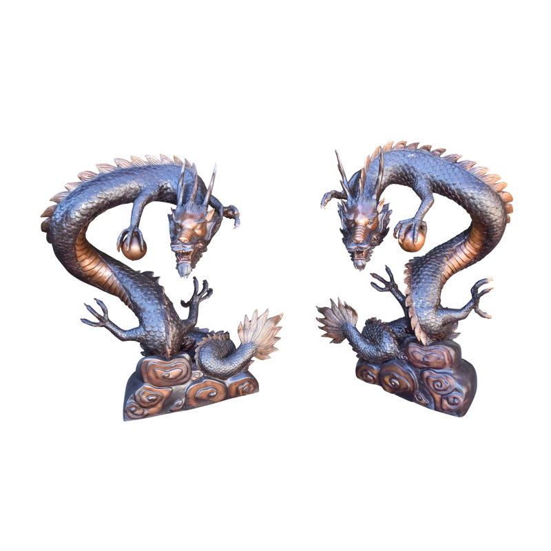 Fontaine en bronze à paire de dragons géante, taille: 35 po x 22 po x H 37 po