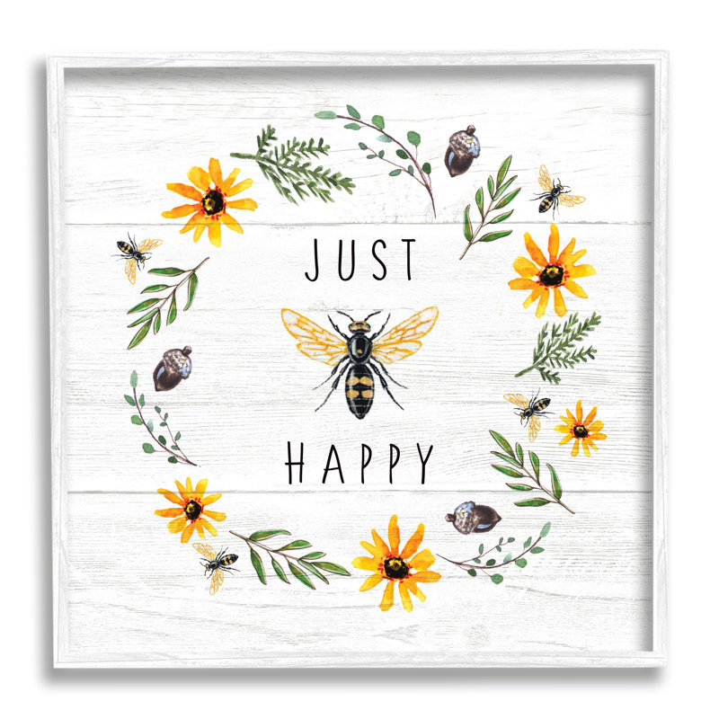 Just Bee Happy - impression, H 17 po x l 17 po x P 1,5 po, Giclée encadrée blanc bord de mer
