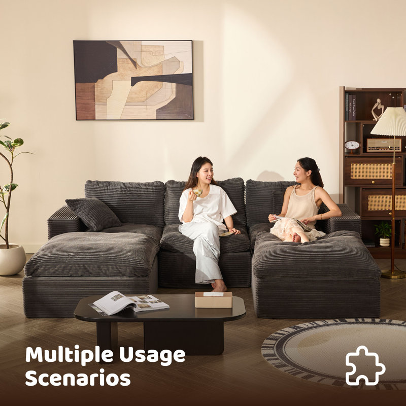 Corduroy Sofa, Grey, 268cm-3U