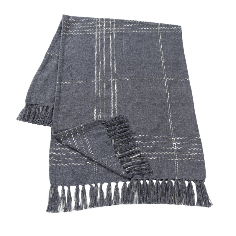 Jeté de lit bleu en coton tissé à la main