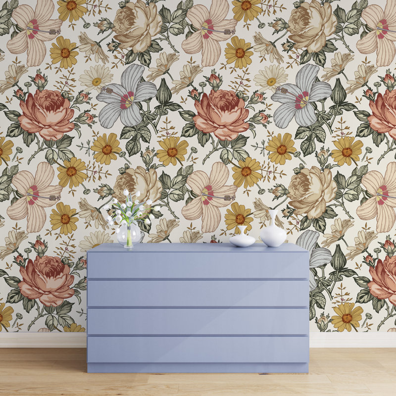 Papier peint rétro camomille Jiquez, l 24 po x L 75 po