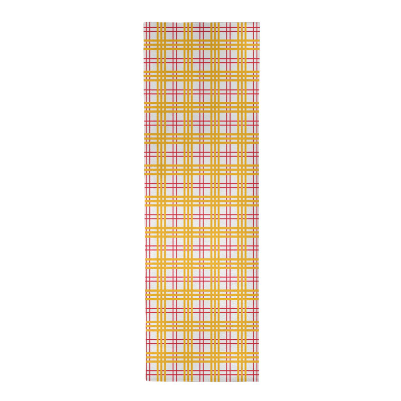 Tapis jaune / blanc à carreaux, Tapis de couloir 2 pi 6 po x 8 pi