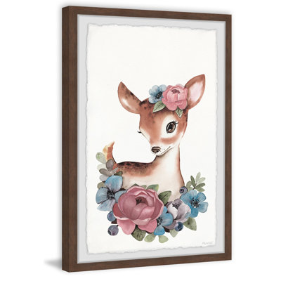 «Minka Deer In Flowers», reproduction encadrée
