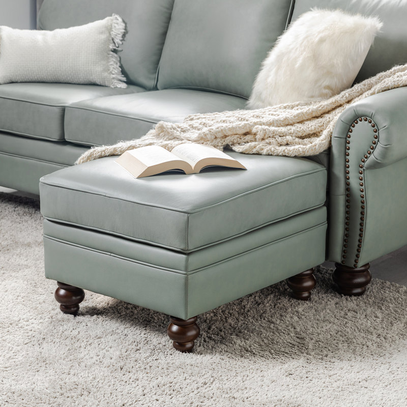 Blanchett Genuine Leather Ottoman, Sage