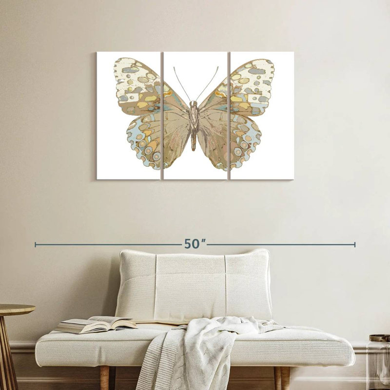 Brampt Butterfly In Taupe And Blue, 24" H x 38" W