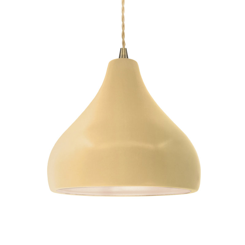 Luminaire suspendu à 1 lumière Meydan - DEL, Jaune pâle / beige, H 8 po x l 11,5 po x P 11,5 po, Laiton antique