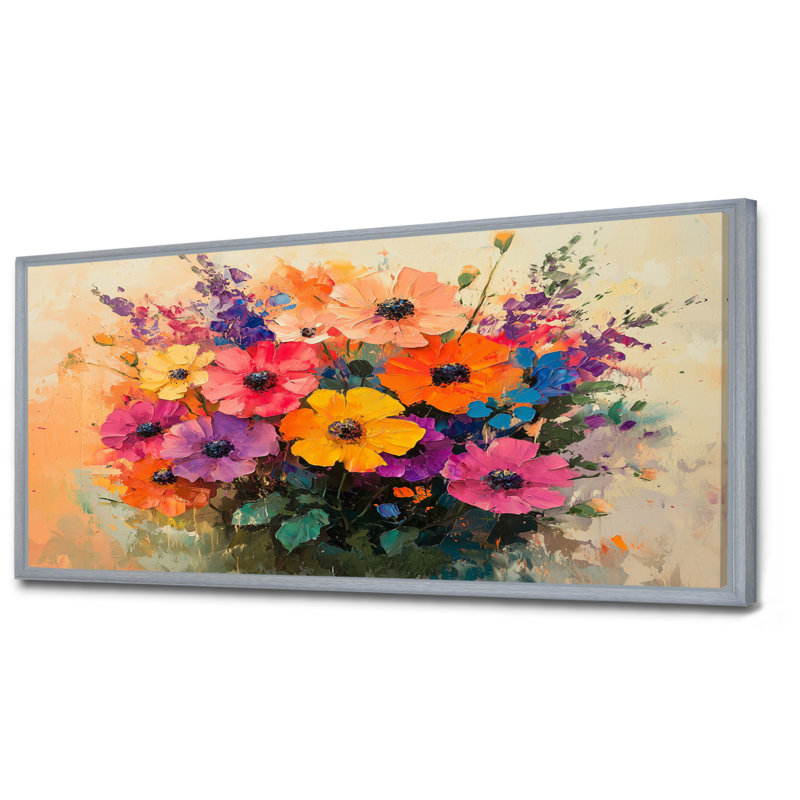 Impression sur toile Pop Poppies Blossoms In Neon Colors III - Poppies, H 28 po x l 60 po, Cadre flottant, Argent argent