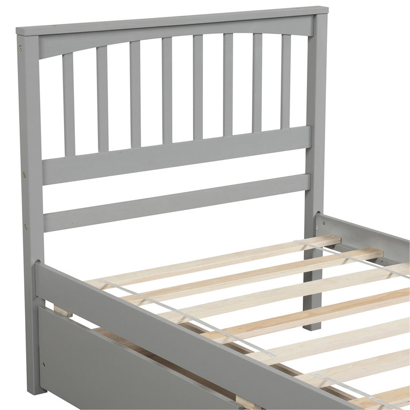 Lit plateforme simple avec deux tiroirs gris - Bois massif pour une chambre à coucher tranquille, Gris