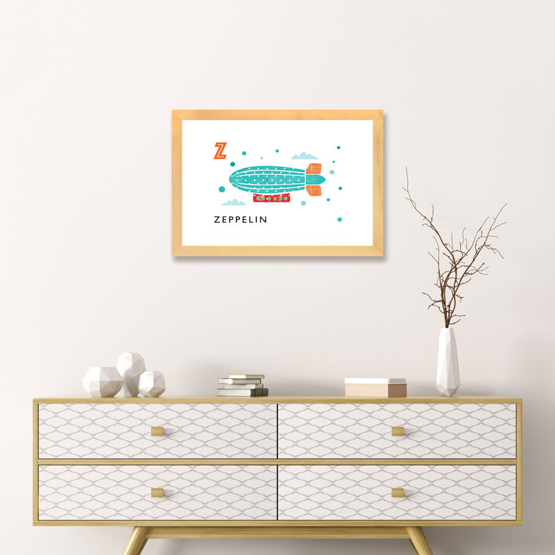 Z Is for Zeppelin - imprimé, Papier avec cadre beige, Blanc, H 16 po x l 24 po x P 1 po