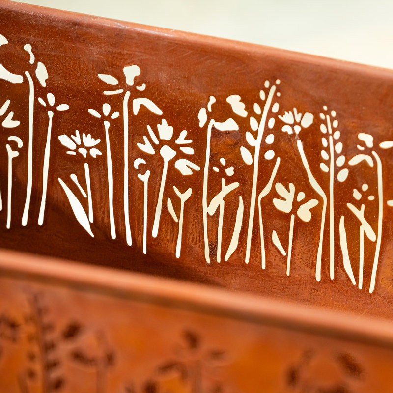 Rectangular Metal Planter with Laser Cut Florals