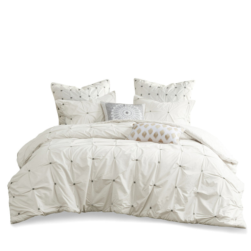 Housse de couette 3 pièces en coton à broderie élastique pour lit double / grand, enrichie de