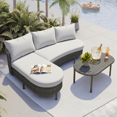 Ensemble de conversation pour patio 3 personnes avec coussin et table basse