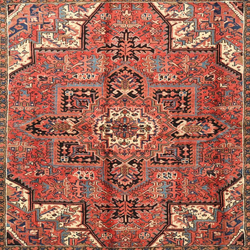 Tapis traditionnel rouge / beige, Carré 4 pi