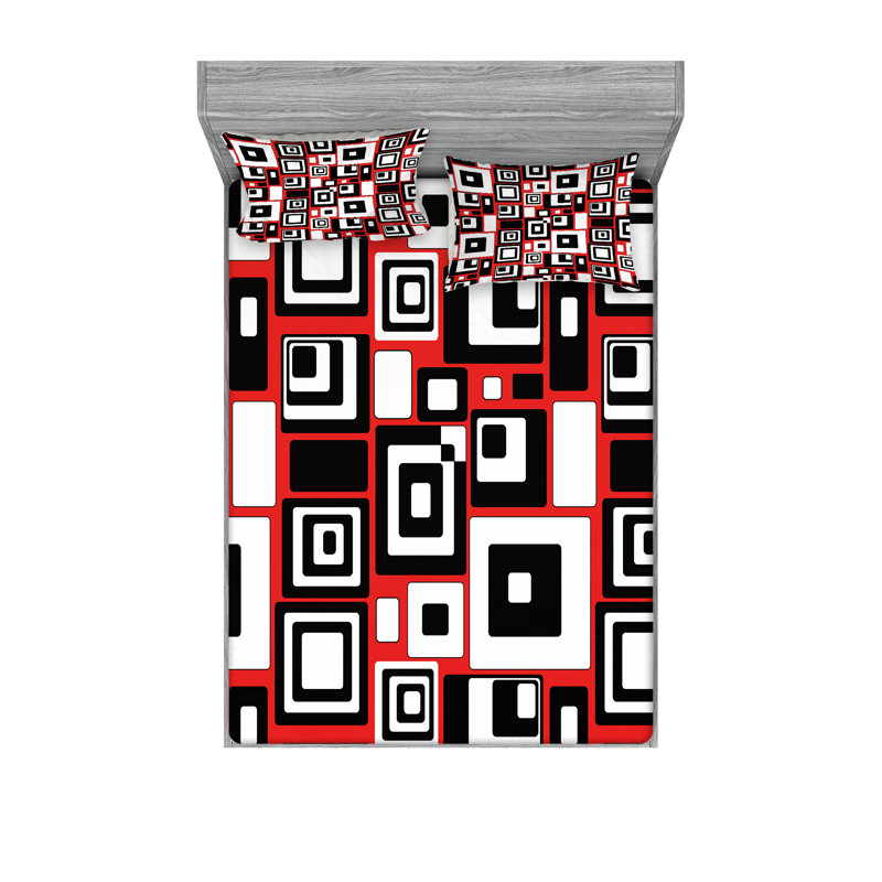 Drap-housse et coussin décoratif à motif abstrait Ambesonne Vermillon et gris anthracite
