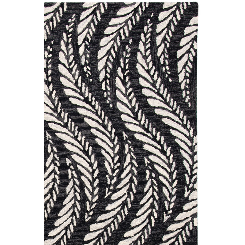 Kahlo Hand Tufted Wool/Cotton Floral Rug in Charcoal/Ivory, Rectangle 5' x 8'