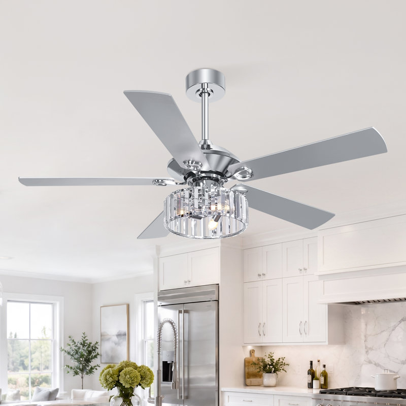Ventilateur de plafond en cristal 52 po avec lumières et télécommande, ventilateur de plafond moderne à 5 pales avec moteur CC réversible silencieux pour la chambre à coucher, le salon et la salle à manger