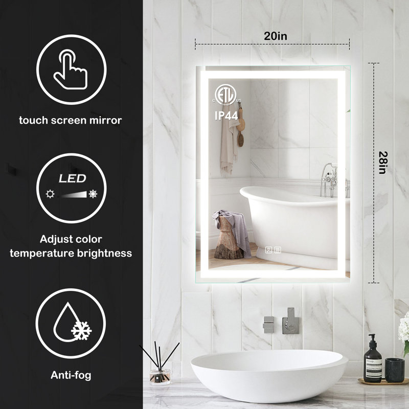 Naliyah Flat LED Wall Mirror, 28" x 20"