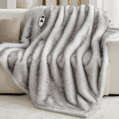 Couverture chauffante en fausse fourrure électrique - 10 réglages de chaleur et 8 heures d'arrêt automatique, jeté chauffant en peluche super doux pour la chaleur hivernale