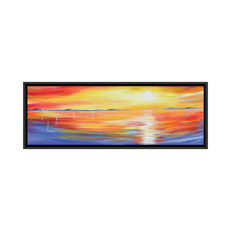 Reproduction d’art sur toile tendue, "soleil lueur", H 12 po x l 36 po x P 1,5 po, Toile avec cadre noir