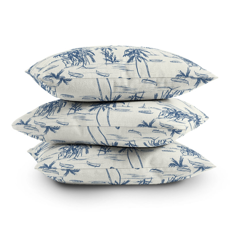 Anis Illustration Blue Beach Pattern Throw Pillow, Square 16"