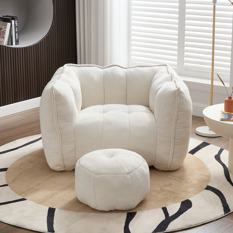 Fauteuil à billes avec repose-pieds Lazy, Chenille beige