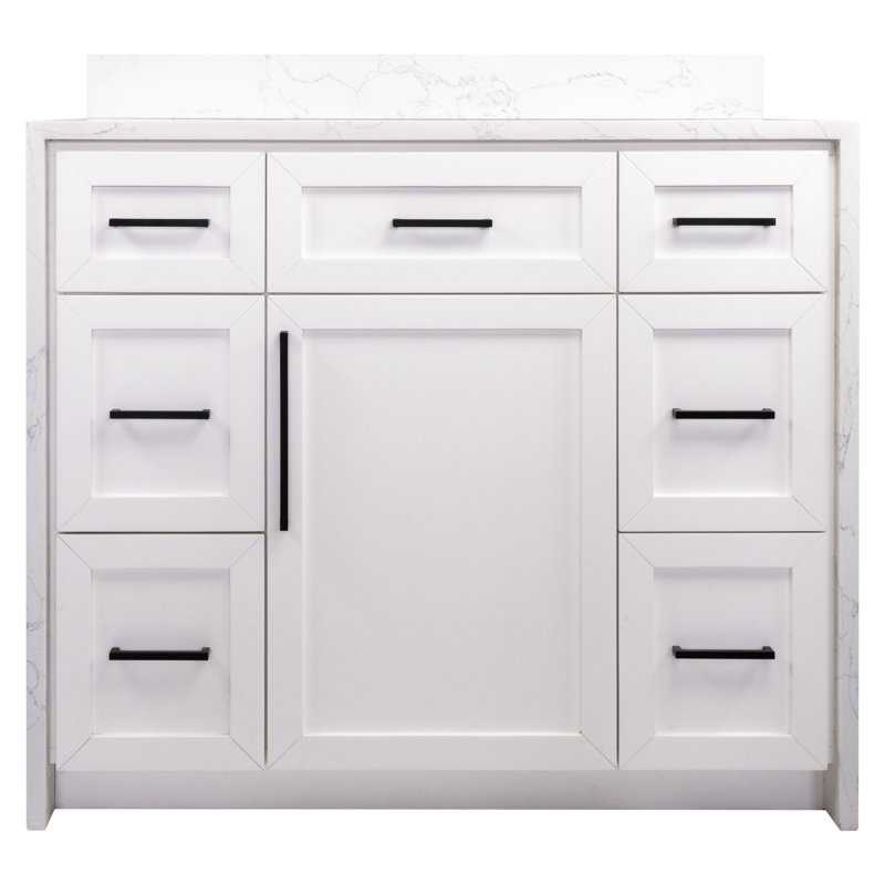 Akalya 42'' Waterfall Bathroom Vanity with Engineered Stone Vanity Top, White