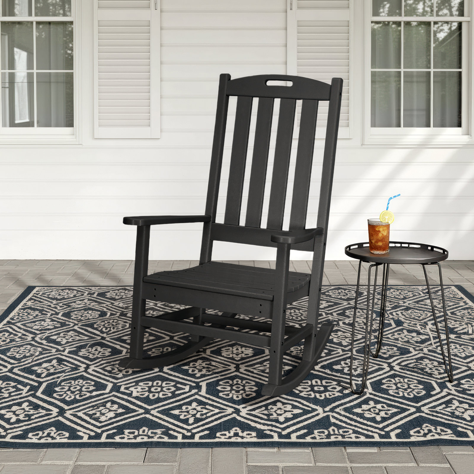 POLYWOOD® Nautical Patio Rocking Chair, Black