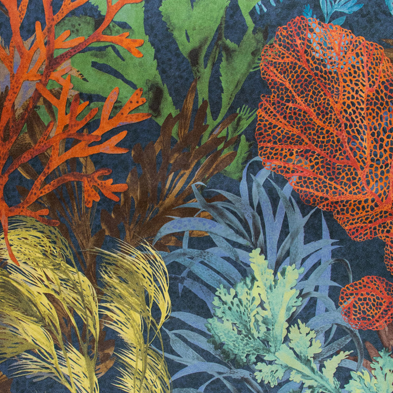 Tropical Collection Bora Bora Coral Inspired 27.8' L x 27.5" W Wallpaper Roll, Blueberry