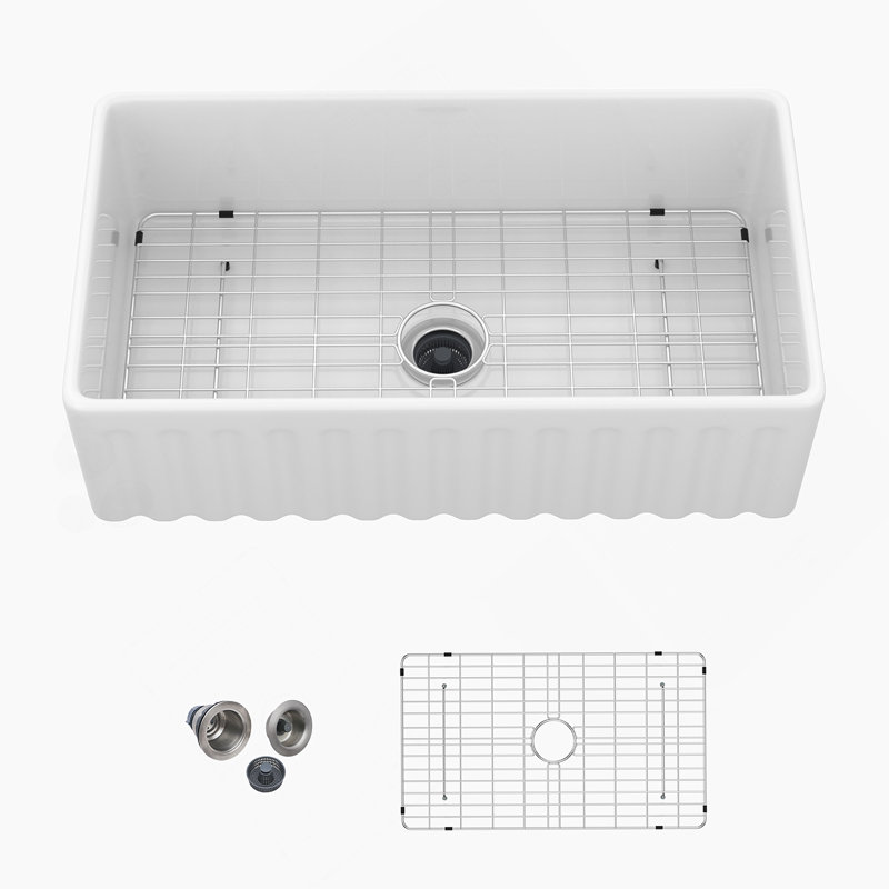 Kitchen Sink, Apron-Front Porcelain Ceramic Reversible Single Bowl Sink For Kitchen