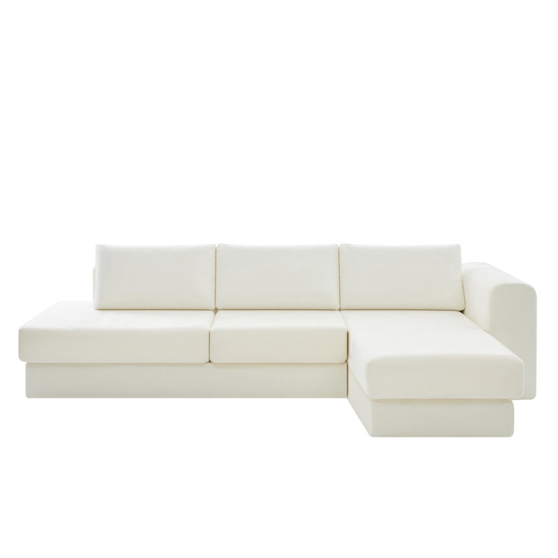 Boneless 113" L-Shaped Chenille Sectional Sofa with Double-Layer Cushions, Beige