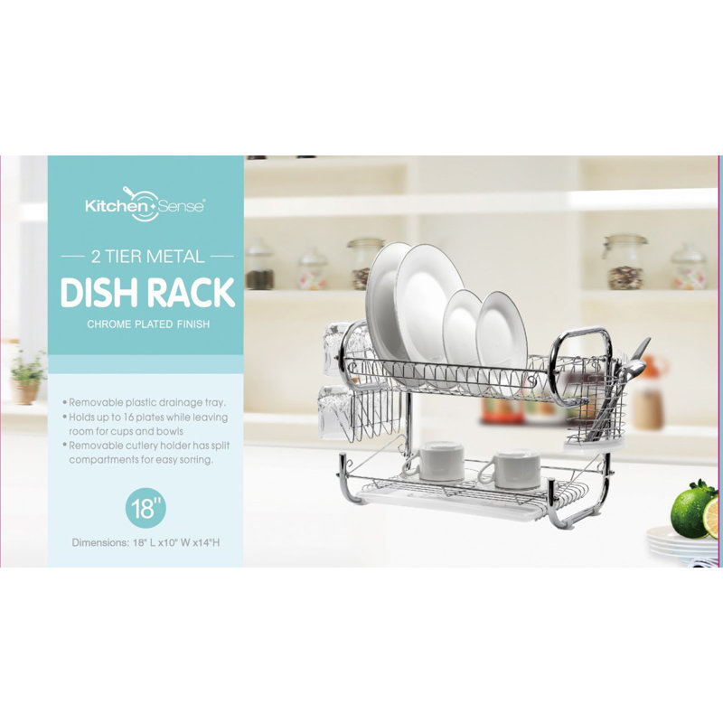 Panier à vaisselle en acier inoxydable, H 14,8 po x l 18 po x P 9,6 po