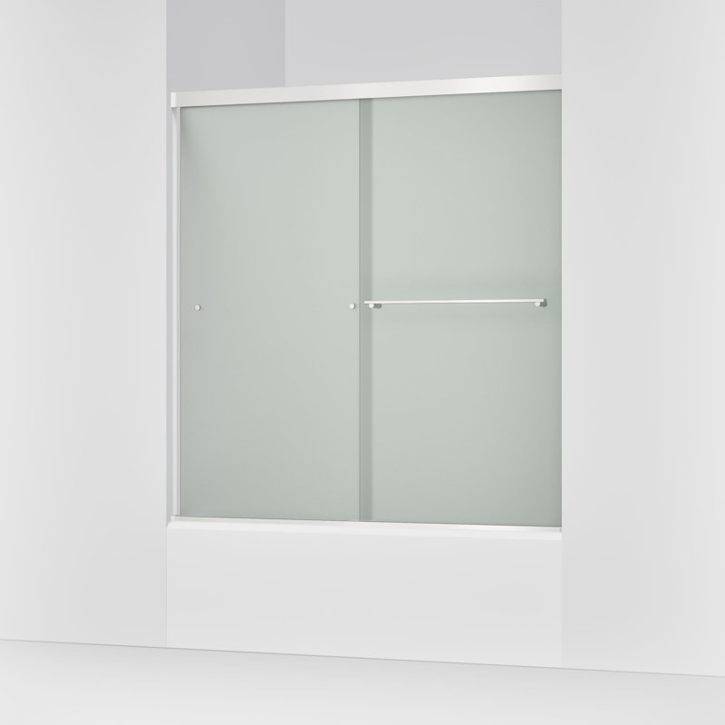Revel 59.63'' x 62'' Double Sliding Bath Door with CleanCoat Technology, Frosted, Silver