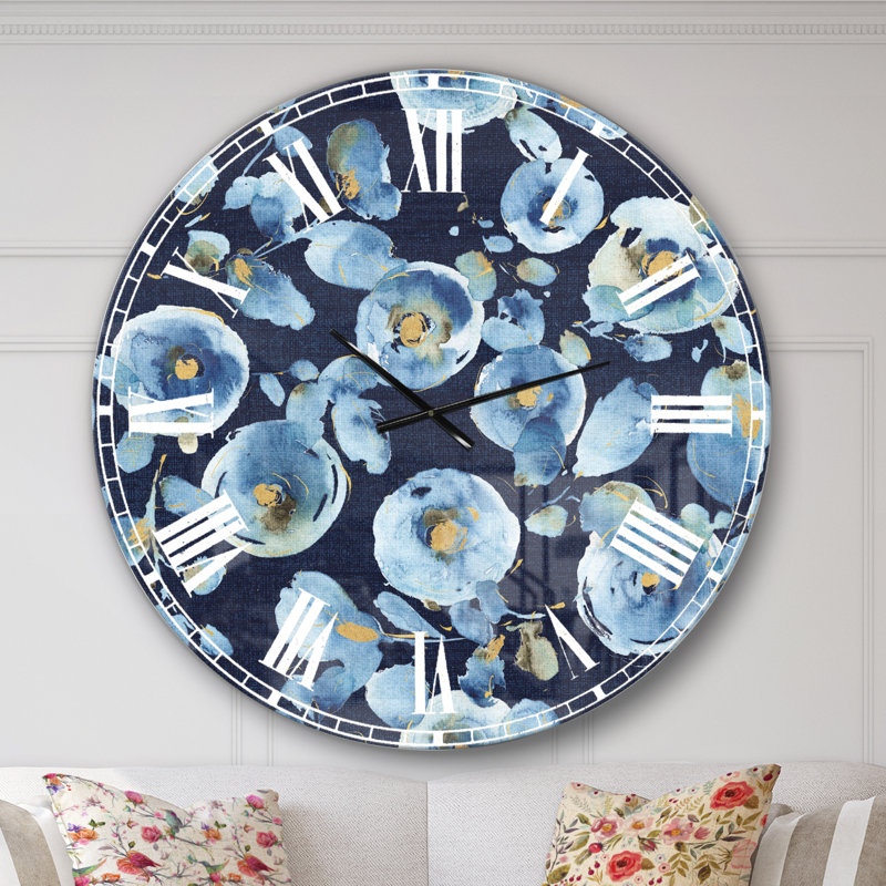 Indigold fleur métallique motif - horloge murale traditionnelle, Surdimensionné