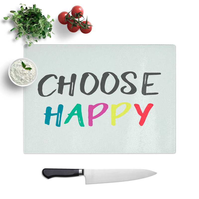 Choose Happy Typography Chopping Board, 0.4cm H x 28.5cm W x 39cm L