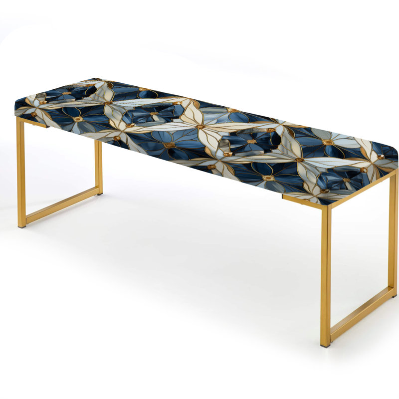 Vintage Charm Marble Pattern - Marble Upholstered Gold Bench