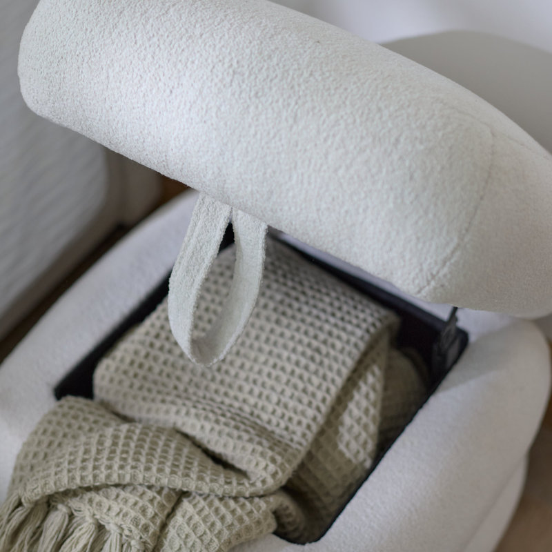 45cm Wide Footstool Ottoman, Chalk White Boucle