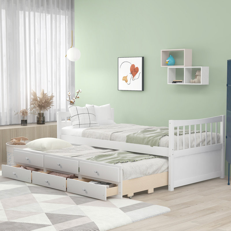 Lit de jour avec couchette et tiroirs, Lit simple, Blanc