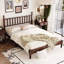 Grand lit plateforme en bois noyer rétro avec tête de lit en forme de gourde et support en lattes de bois-807852081-807852084
