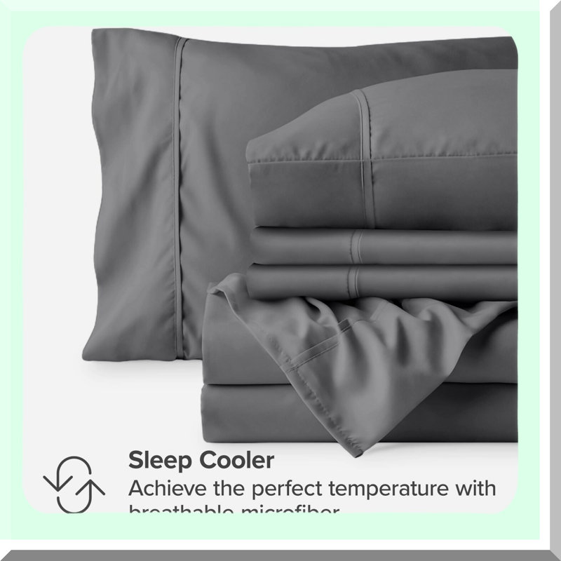LuxuryCool Queen Sheet Set - Hotel Quality Bedding with Deep Pockets, Breathable Fabric, Wrinkle & Stain Resistant - 6 Piece Set in Grey with 4 Pillowcases