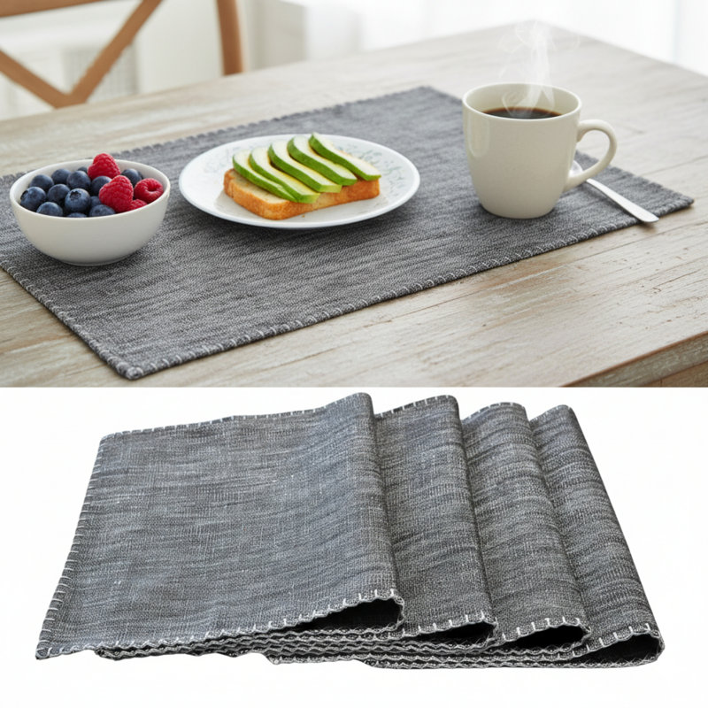 Napperons en coton avec ensemble de 4 napperons décoratifs, Gris