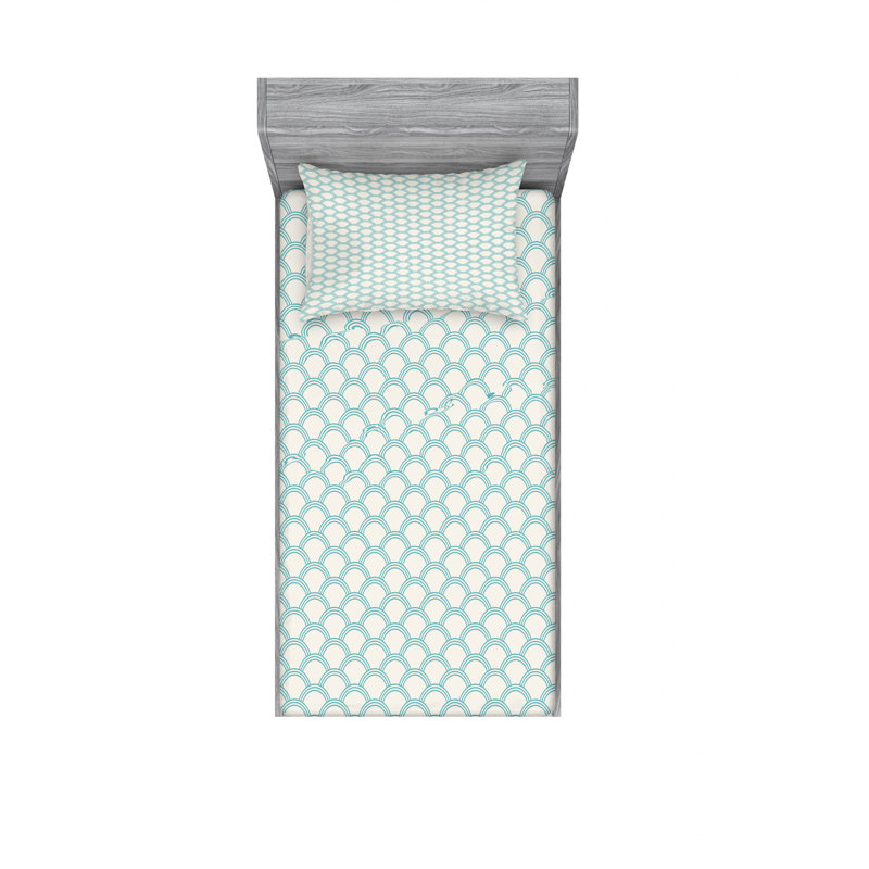Microfiber Polka Dots Sheet Set, Twin XL Sheet Set with Fitted Sheet, Simplistic Maritime Oceanic Geometric