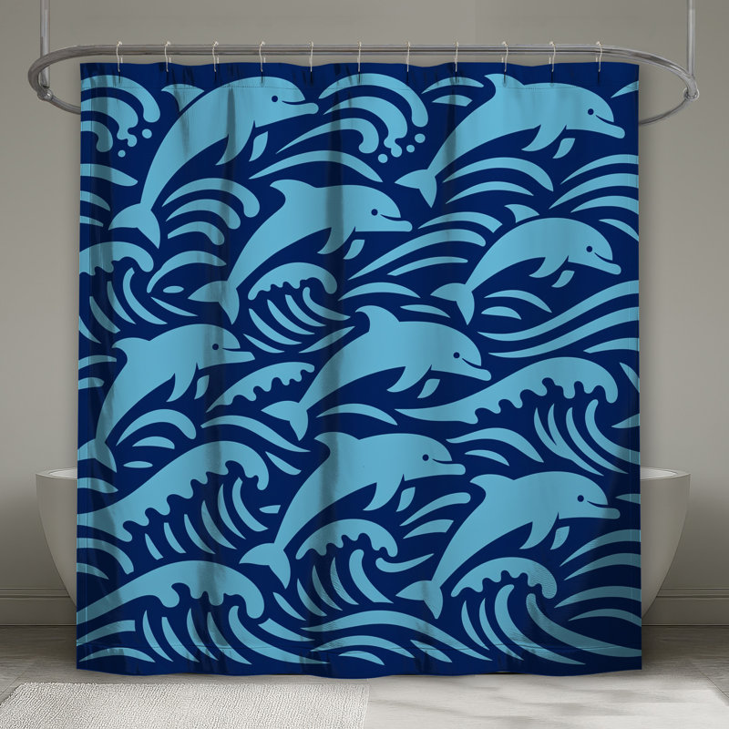 Rideaux de douche Blue Dolphins Waves, 70in W x 72in H