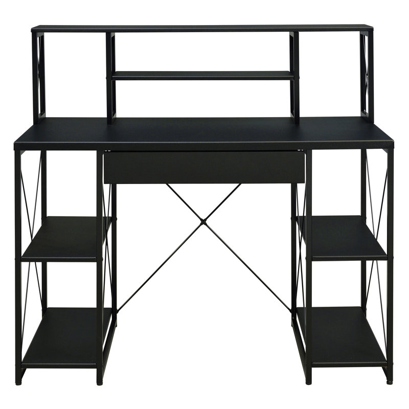 Bureau avec tablettes ouvertes et huche, Noir