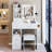 29.2" Left Drawer Vanity Table With Cushioned Stool, 2 Ac+2 Power Supply, Hair Dryer Bracket, Large Touch - Controlled Sliding Led Mirror Three Color Lighting And Brightness Adjustment, Suitable For