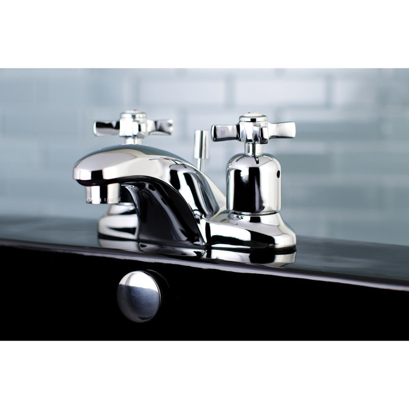 Kingston Brass Millennium Two-Handle 3-Hole Deck Mount 4" Centerset Bathroom Faucet with Plastic Pop-Up, Polished Chrome