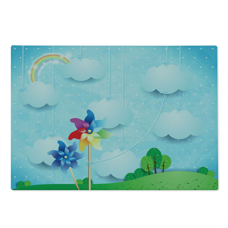 Ambesonne Pinwheel Cutting Board Large Size Clouds Rainbow Trees Multicolor