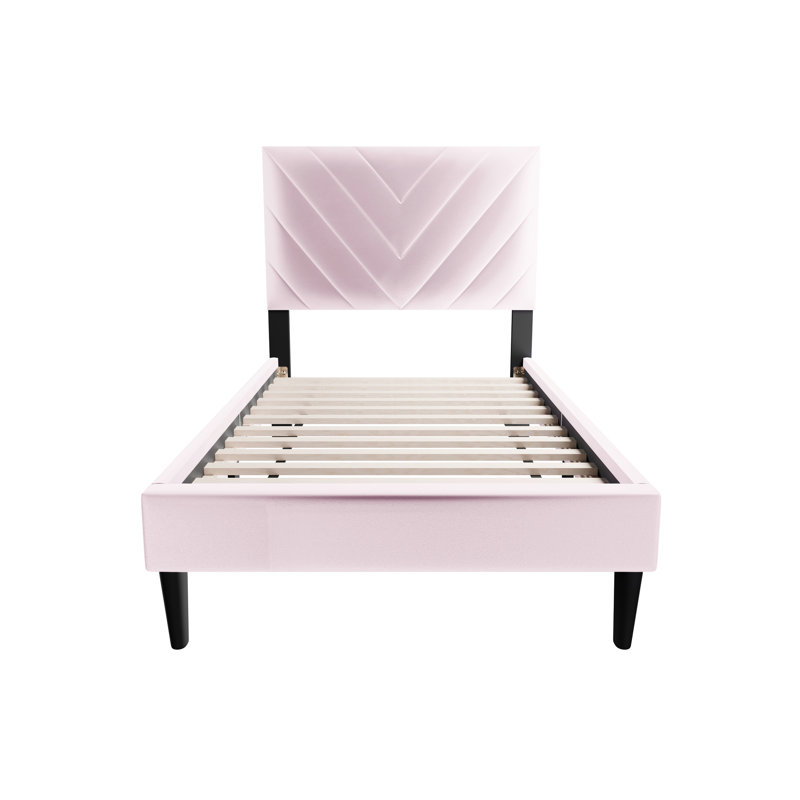 Lit simple en velours moderne avec tête réglable et support pour 12 systèmes stables, Rose clair