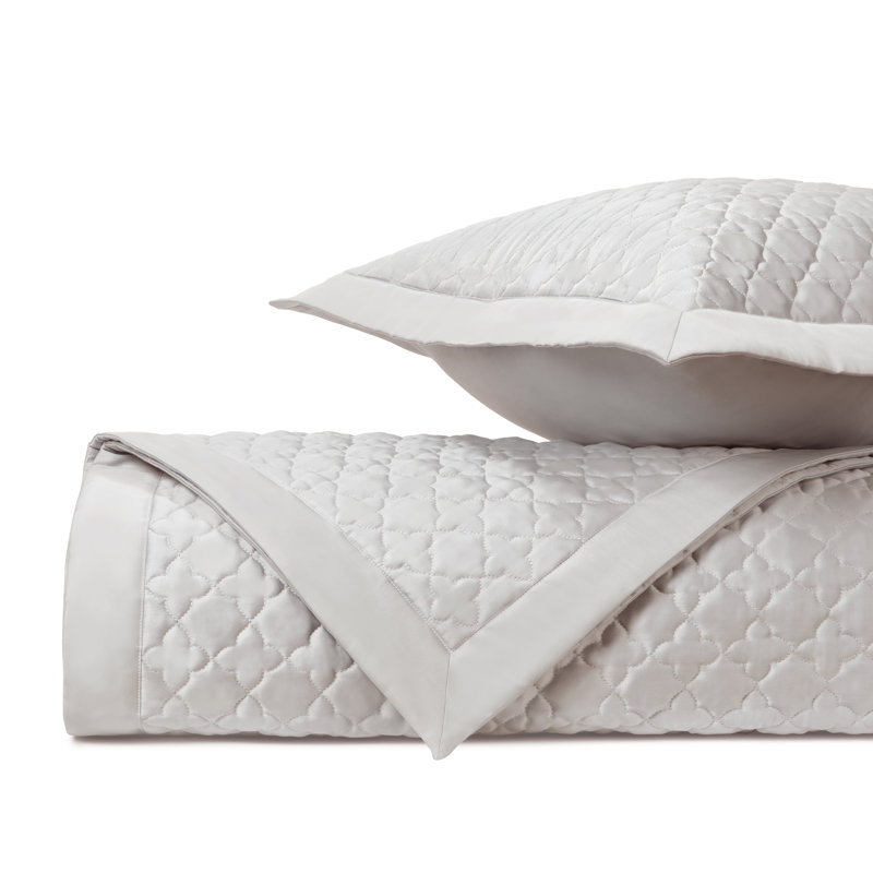 Clover Quilted Sateen Coverlet Set, Oyster, Queen Coverlet + 2 Shams
