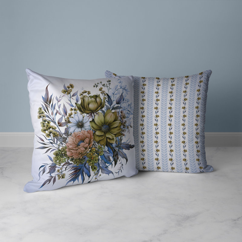 Coussin décoratif intérieur / extérieur Aster Amore, H 20 po x l 20 po, Bleu / Vert